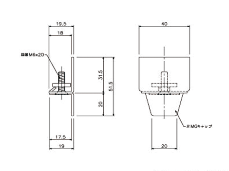 D40片マグネットランナー(片開)ワンタッチランナーSタイプの寸法図-1