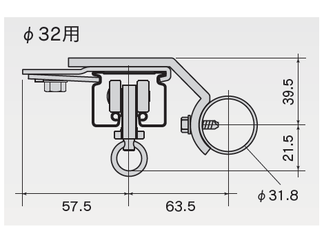 D40 パイプ用ブラケット32φ用の寸法図-2