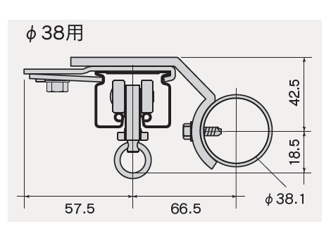 D40 パイプ用ブラケット38φ用の寸法図-2