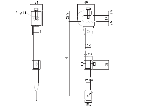 クリップ付大型伸縮吊棒400 H＝250～400の寸法図