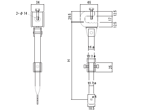 クリップ付大型伸縮吊棒1000 H＝600～1000の寸法図