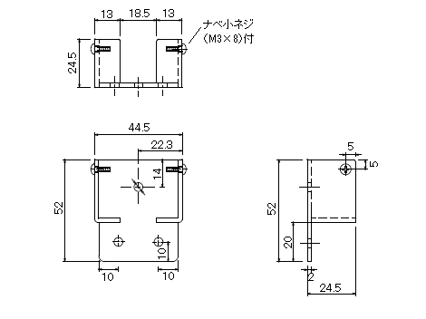 D40 間仕切用壁付ソケットNの寸法図