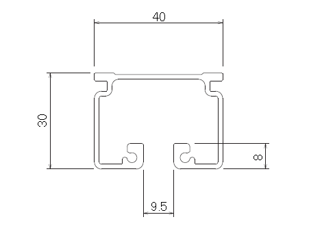 D40 アルミカーブレール 800×800×500Rの寸法図-1