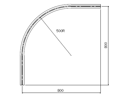 D40 スチールカーブレール 800×800×500Rの寸法図-2