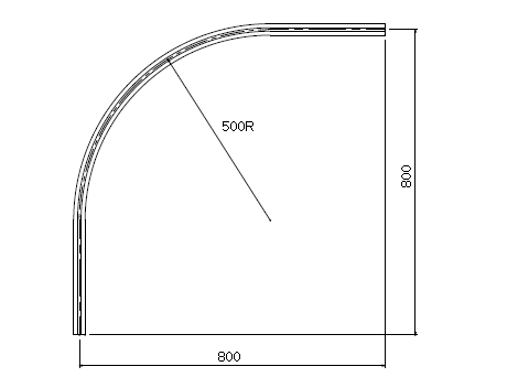 D30 アルミカーブレールブラック 800×800×500Rの寸法図-2