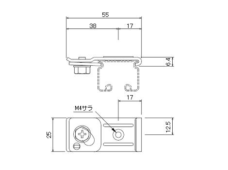 D30 天井Sブラケットブラックの寸法図-1