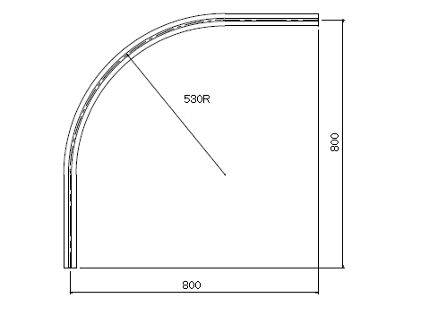 D40 ステンレスカーブレール 800×800×530Rの寸法図-2