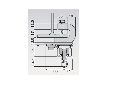 D30 ステンレスクリップ付天井ブラケット Bタイプの寸法図-3