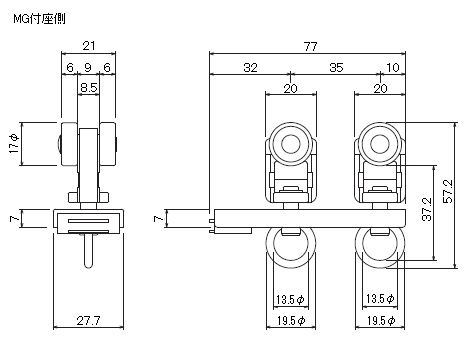 D40マグネットランナー(両開)ランナーAタイプの寸法図-2