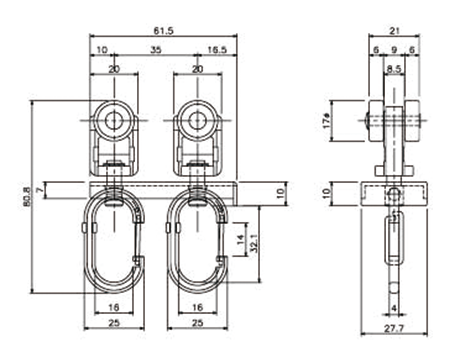 D40マグネットランナー(両開)ワンタッチランナーAタイプの寸法図-1