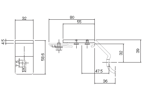 D40 パイプ用ブラケット32φ用の寸法図-1