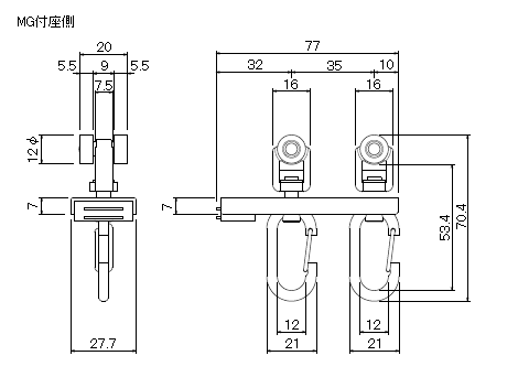 D30マグネットランナー(両開)ワンタッチランナータイプの寸法図-2