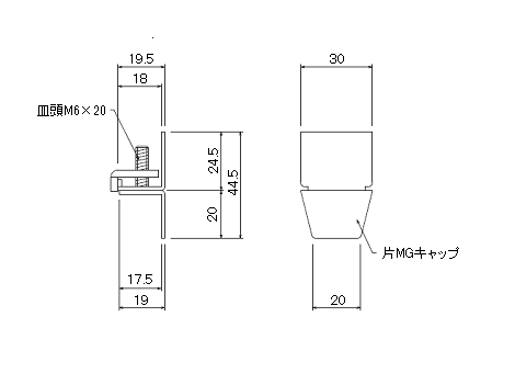 D30片マグネットランナー(片開)ワンタッチランナータイプの寸法図-1