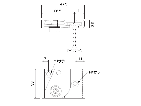 ベンダー天井先付Sブラケットの寸法図-1