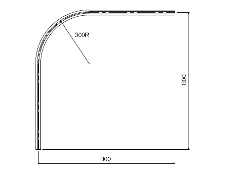 D30 スチールカーブレール 800×800×300Rの寸法図-2