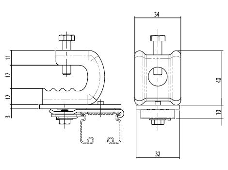 D30 クリップ付天井ブラケット Aタイプの寸法図-1