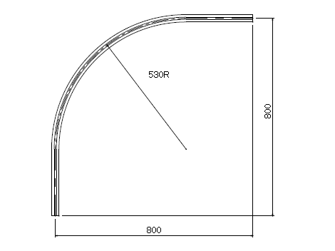 D30 ステンレスカーブレール 800×800×530Rの寸法図-2