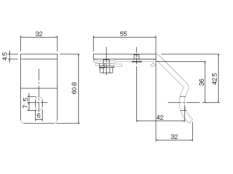 D30 パイプ用ブラケット38φ用の寸法図-1