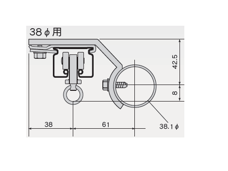 D30 パイプ用ブラケット38φ用の寸法図-2