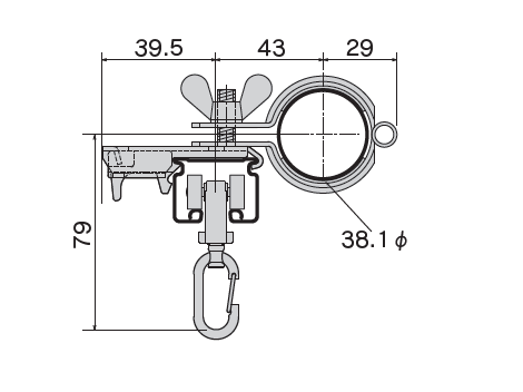 D30 パイプバンド付ブラケット38φ用の寸法図-3