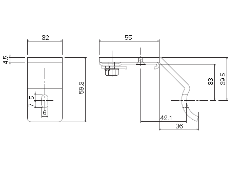 D30 パイプ用ブラケット32φ用の寸法図-1