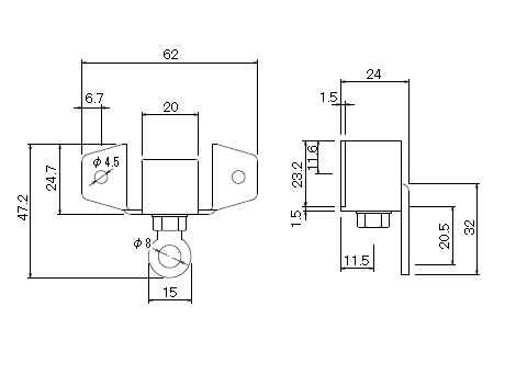 D30 スチール壁付ソケットの寸法図-1