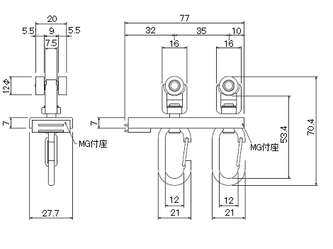 D30片マグネットランナー(片開)ワンタッチランナータイプの寸法図-2