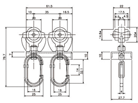 D40マグネットランナー(両開)ワンタッチランナーSタイプの寸法図-1