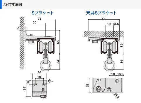 XGブラケット取付間隔とカーテン適正重量表/D40取付寸法図(mm)