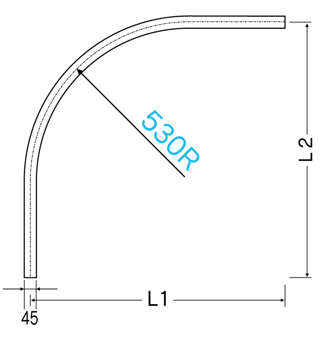 SGカーブレール 800×800×530Rの寸法図-2