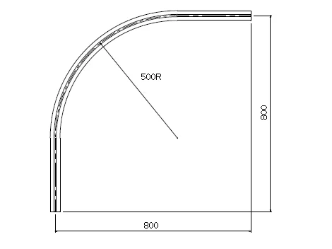 XGカーブレール 800×800×500Rの寸法図-2