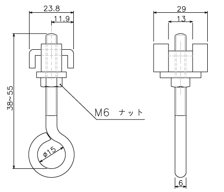 XGボルト付ストップの寸法図