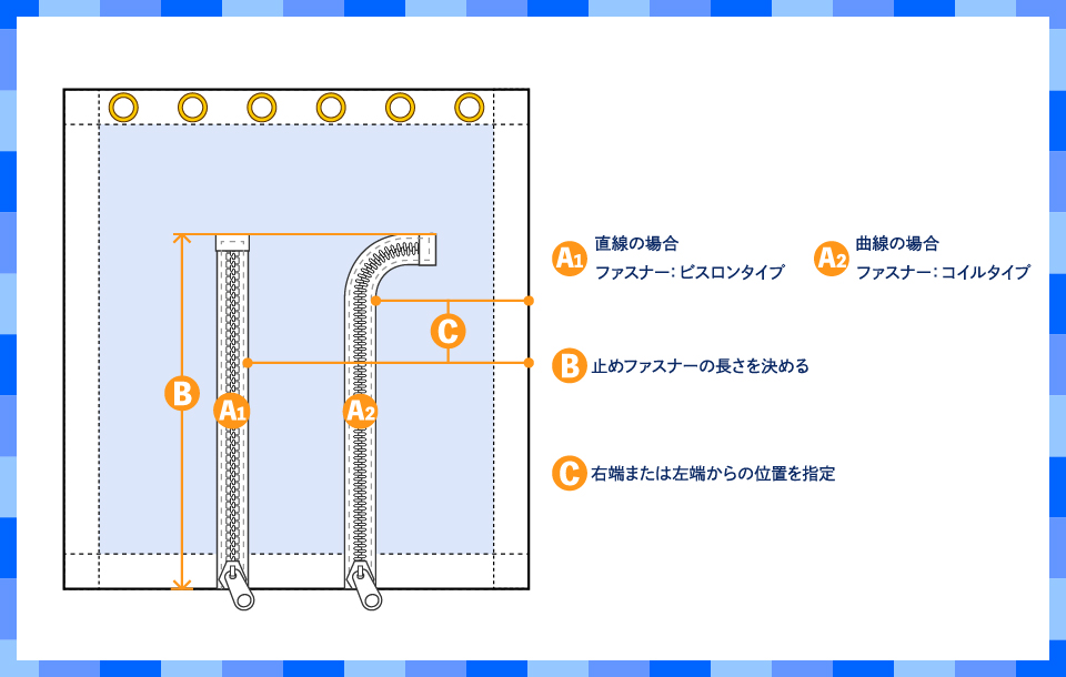 止めファスナー加工